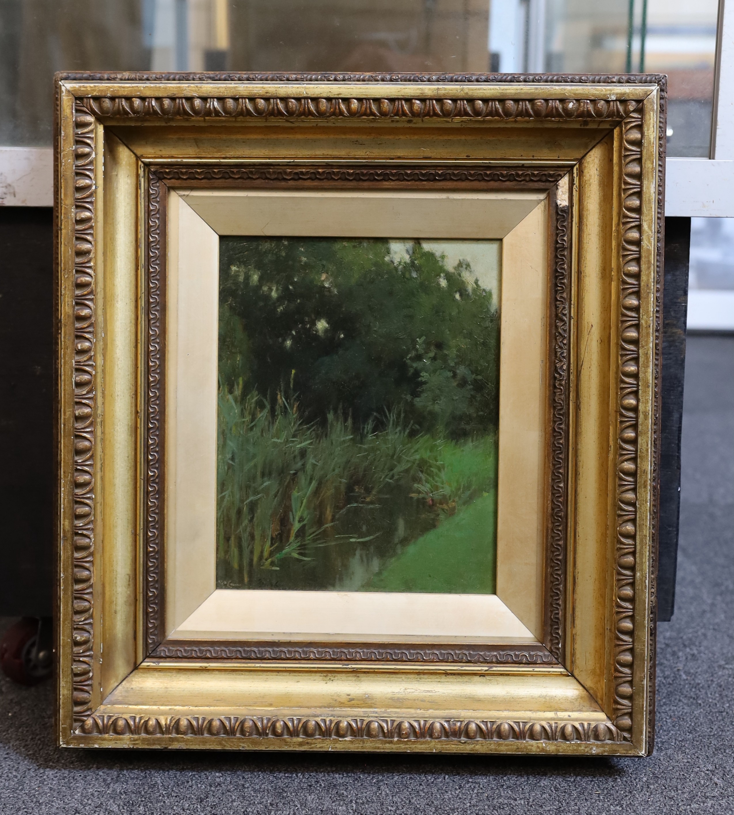 Samuel John Lamorna Birch (British, 1869–1955), 'The Pond, Abney Hall, Cheshire', oil on board, 25 x 19.5cm